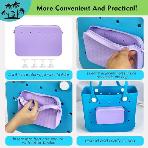 Bogg Bag Accessories, Silicone Bogg Bag Organizer Phone Holder for Bogg Bag Beach Tote Bags (Purple) in Saudi Arabia
