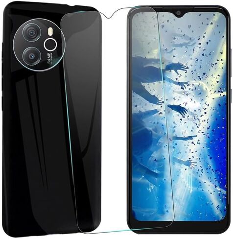 حافظة لهاتف Blackview Shark 8/Oscal Tiger 12 (6.78 بوصة)، حافظة بغطاء أسود لهاتف Blackview Shark 8/Oscal Tiger 12 مع واقي شاشة من الزجاج المقوى in Kuwait