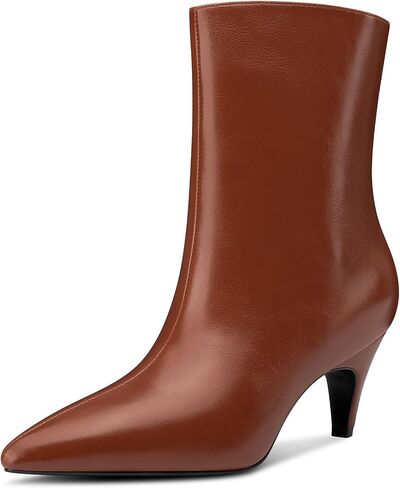 HDEUOLM Womens Mid Kitten Heel Pointed Toe Ankle Boots Short Bootie Slip-on Casual Dress Boots in Saudi Arabia