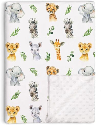 بطانيات الأطفال من Safari Jungle Animals للجنسين الأولاد والبنات، بطانيات مينكي ناعمة لغرف الأطفال مع دعامة منقط بطبقة مزدوجة، عربة أطفال حديثي الولادة تستقبل الأطفال الصغار سرير أطفال رضع، مقاس 76.2 سم × 101.6 سم in Kuwait