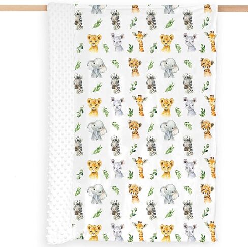 بطانيات الأطفال من Safari Jungle Animals للجنسين الأولاد والبنات، بطانيات مينكي ناعمة لغرف الأطفال مع دعامة منقط بطبقة مزدوجة، عربة أطفال حديثي الولادة تستقبل الأطفال الصغار سرير أطفال رضع، مقاس 76.2 سم × 101.6 سم in Kuwait