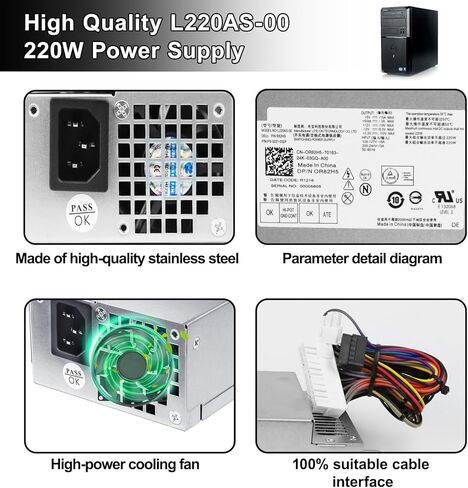 مصدر طاقة LXun L220AS-00 220 واط متوافق مع Dell Inspiron 3647 660s Vostro 270 Acer Aspire X1420 X3400 X1200 eMachines L1200 L1210 L1300 Gateway SX2300 Series PS-5221-03DF 650WP P3JW1 R82HS in Kuwait