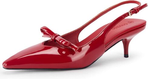 Coutgo Womens Bow Slingback Heels Low Kitten Heel Pumps Closed Pointed Toe Party Wedding Dress Shoes in Saudi Arabia