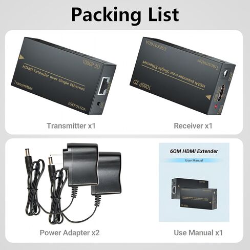 موسع HDMI، جهاز إرسال واستقبال HDMI 1080P يصل إلى 60 مترًا (196 قدمًا)، مكرر مرسل إيثرنت HDMI عبر كابل Singal RJ45 Cat5e/Cat6/Cat7 Ethernet LAN، HDMI إلى RJ45 وRJ45 إلى جهاز إرسال HDMI in Kuwait