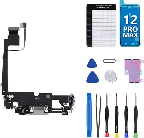 for iPhone 12 Pro Max Charging Port Flex Cable Dock Connector Replacement OEM White USB Charge Headphone Jack Port Assembly Microphone Antanna with Repair Tools Kit A2342 A2410 A2412 A2411 in Saudi Arabia