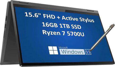 Lenovo IdeaPad Flex 5 15.6 بوصة شاشة لمس 2 في 1 (AMD Ryzen 7 5700U، ذاكرة الوصول العشوائي 16 جيجابايت، 1 تيرابايت PCIe SSD، كاميرا ويب، قلم نشط)، كمبيوتر محمول FHD للمنزل والأعمال، وحدة المعالجة المركزية 8 النواة Beats i7-1165G7، قلم IST، Win11 Home ( متج in Kuwait