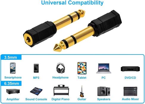 Monoprice 6.35mm (1/4 Inch) Male TRS Stereo Plug to 3.5mm (1/8 Inch) Female TRS Stereo Jack Adapter, Gold Plated, Black in Saudi Arabia