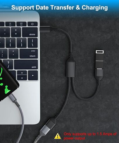 محول كابل USB C ذكر إلى USB أنثى مزدوج بطول 1 قدم، Thunderbolt 3 إلى نوع مزدوج A 2.0 OTG محول سلك مقسم متعدد المحاور لجهاز MacBook Pro، iPad Air 4 5 Mini 6، Microsoft Surface GO، Tab S10 in Kuwait