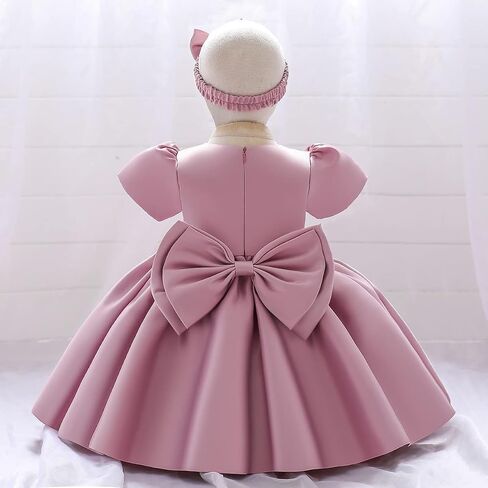 IDOPIP زهرة فتاة Bowknot توتو فستان للأطفال طفل الزفاف بالتواصل حفلة عيد ميلاد فساتين المعمودية مع أغطية الرأس in Saudi Arabia