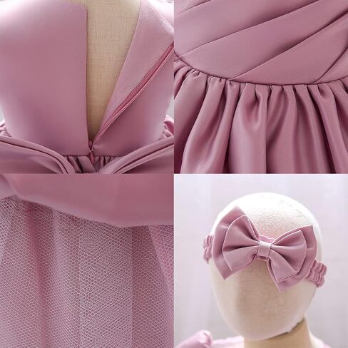 IDOPIP زهرة فتاة Bowknot توتو فستان للأطفال طفل الزفاف بالتواصل حفلة عيد ميلاد فساتين المعمودية مع أغطية الرأس in Saudi Arabia