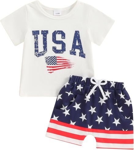 4th of July Baby Boy Outfit Short Sleeve T Shirt Shorts Set Toddler Baby Boy Summer Clothes in Saudi Arabia