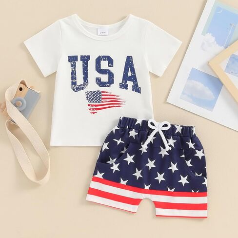 4th of July Baby Boy Outfit Short Sleeve T Shirt Shorts Set Toddler Baby Boy Summer Clothes in Saudi Arabia