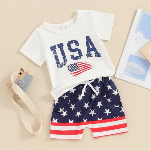 4th of July Baby Boy Outfit Short Sleeve T Shirt Shorts Set Toddler Baby Boy Summer Clothes in Saudi Arabia