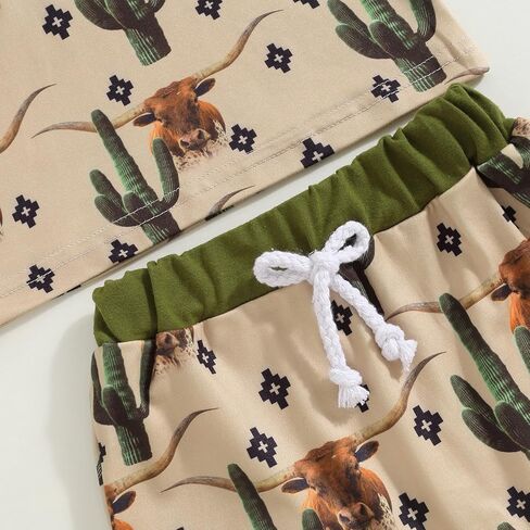 Lesimsam Baby Boy Girl Western Summer Outfits Cow Print Short Sleeve T-Shirt Top and Shorts Set Toddler Country Outfit in Kuwait