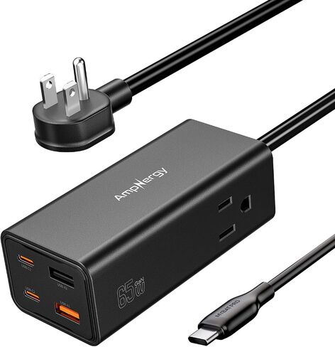 شاحن USB C AmpNergy 6 في 1 شحن سريع 65 وات - محطة شحن مكتبية USB C لشريط الطاقة المحمول GaN III مع 2AC، 2 USB-C، 2 USB-A، 4X شحن سريع لأجهزة MacBook، وأجهزة الكمبيوتر المحمولة، وiPhone، وSamsung، وiPad، وPS5 in Kuwait