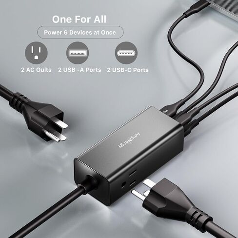 شاحن USB C AmpNergy 6 في 1 شحن سريع 65 وات - محطة شحن مكتبية USB C لشريط الطاقة المحمول GaN III مع 2AC، 2 USB-C، 2 USB-A، 4X شحن سريع لأجهزة MacBook، وأجهزة الكمبيوتر المحمولة، وiPhone، وSamsung، وiPad، وPS5 in Kuwait