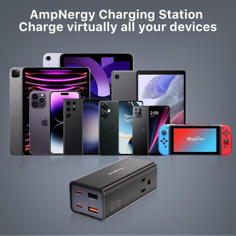 شاحن USB C AmpNergy 6 في 1 شحن سريع 65 وات - محطة شحن مكتبية USB C لشريط الطاقة المحمول GaN III مع 2AC، 2 USB-C، 2 USB-A، 4X شحن سريع لأجهزة MacBook، وأجهزة الكمبيوتر المحمولة، وiPhone، وSamsung، وiPad، وPS5 in Kuwait