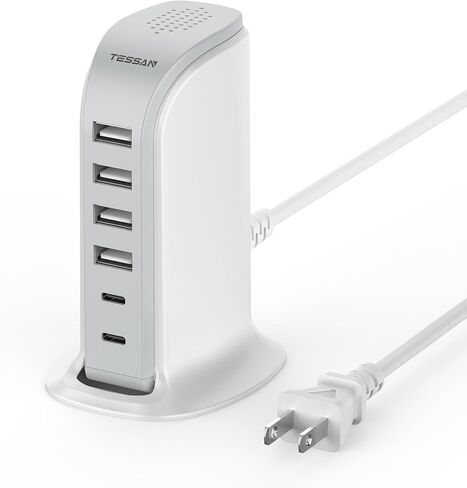 40W USB Charging Station for Multiple Devices, TESSAN USB C Charger Block for iphone13/14/15, Tablet, Earphone with 6 USB Blocks(2 USB C) USB Charging Tower for Home Office Travel Accessories in Saudi Arabia
