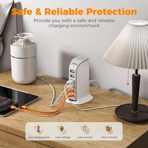 40W USB Charging Station for Multiple Devices, TESSAN USB C Charger Block for iphone13/14/15, Tablet, Earphone with 6 USB Blocks(2 USB C) USB Charging Tower for Home Office Travel Accessories in Saudi Arabia