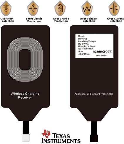 جهاز استقبال الشحن اللاسلكي Qi Charger Adpater لهاتف iPhone 7 Plus 6S 6 SE 5S 5C 5 S C- TI Chip قطعة بطاقة مستقبل الشحن اللاسلكي المتوافقة مع iPhone7 iPhone6s iPhone6 ​​6sPlus 6Plus iPhoneSE i7 i6s P in Kuwait