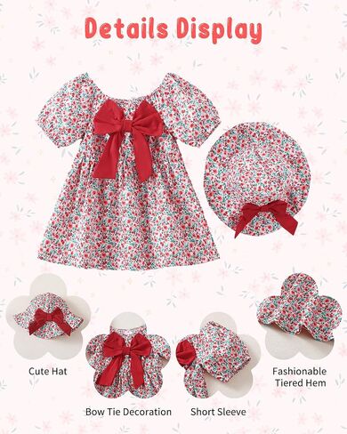 Toddler Baby Girls Dresses Summer Ruffle Short Sleeve Dress Floral Cute Sundress Hat Casual Outfits 1t 2t 3t Girl Dress in Saudi Arabia
