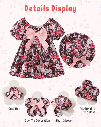 Toddler Baby Girls Dresses Summer Ruffle Short Sleeve Dress Floral Cute Sundress Hat Casual Outfits 1t 2t 3t Girl Dress in Saudi Arabia