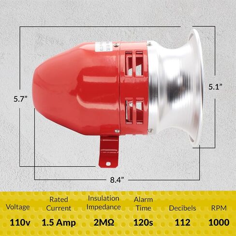 Motor Horn Siren 12 V Decibel Security (112 Decibels), MS-390 Fire Alarm Siren Air Raid Siren for Home, Residential Areas, Industries, Stores and Security Alarm System in Saudi Arabia