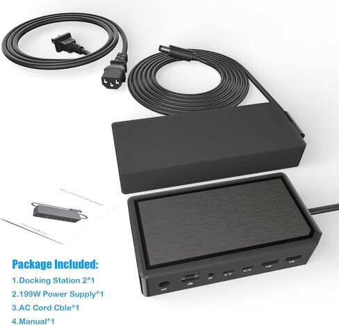 Surface Dock 2، محطة إرساء Surface 2 مع مصدر طاقة 199 واط، منافذ عرض مزدوجة 4K@60 هرتز، جيجابت إيثرنت، مخرج صوت 3.5 ملم، 2 USB-C أمامي، 2 USB-A خلفي in Kuwait