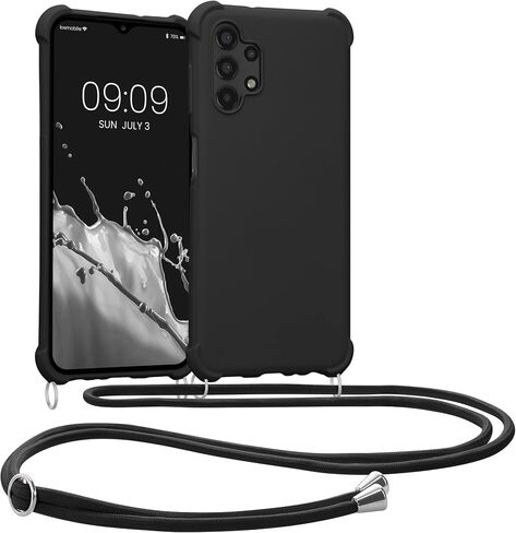 kwmobile Crossbody Case Compatible with Samsung Galaxy A13 4G Case - TPU Silicone Cover with Strap - Black in Saudi Arabia