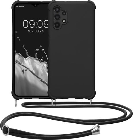 kwmobile Crossbody Case Compatible with Samsung Galaxy A13 4G Case - TPU Silicone Cover with Strap - Black in Saudi Arabia