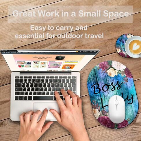 Gaming Mouse Pad with Coasters Set, Boss Lady Design Mouse Pad Non-Slip Rubber Mousepad Office Accessories Desk Decor Mouse Pads for Computers Laptop in Saudi Arabia