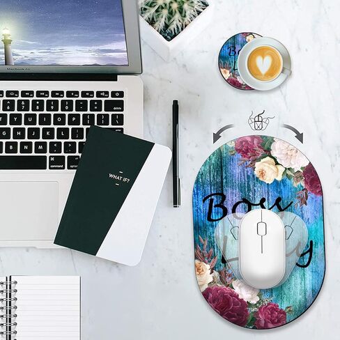Gaming Mouse Pad with Coasters Set, Boss Lady Design Mouse Pad Non-Slip Rubber Mousepad Office Accessories Desk Decor Mouse Pads for Computers Laptop in Saudi Arabia