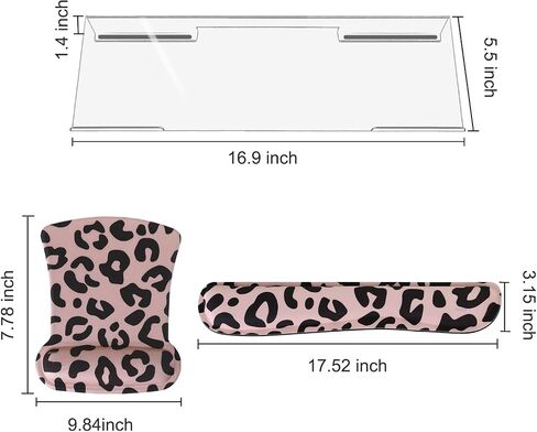MOSISO Computer Keyboard Stand&Keyboard Wrist Rest&Mouse Pad with Wrist Rest, Leopard Spots Ergonomic Keyboard Wrist Rest Set, Easy Typing Working Acrylic Clear Keyboard Stand for Office Home, White in Saudi Arabia