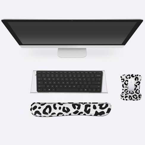 MOSISO Computer Keyboard Stand&Keyboard Wrist Rest&Mouse Pad with Wrist Rest, Leopard Spots Ergonomic Keyboard Wrist Rest Set, Easy Typing Working Acrylic Clear Keyboard Stand for Office Home, White in Saudi Arabia
