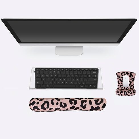 MOSISO Computer Keyboard Stand&Keyboard Wrist Rest&Mouse Pad with Wrist Rest, Leopard Spots Ergonomic Keyboard Wrist Rest Set, Easy Typing Working Acrylic Clear Keyboard Stand for Office Home, White in Saudi Arabia