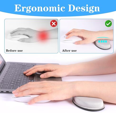 2 Pcs Ergonomic Wrist Rests, Anti-Skid Wrist Pad for Mouse, Mouse Wrist Support Pain Relief, Memory Foam Mouse Wrist Pad for Computer, Laptop, Office, Home, School(Black, Grey) in Saudi Arabia