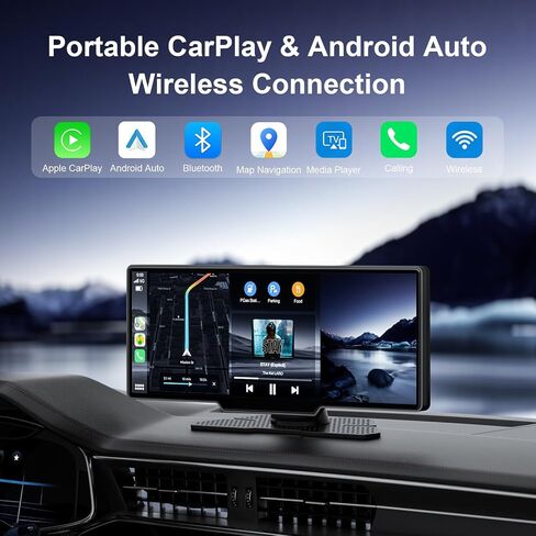 شاشة CarPlay لاسلكية محمولة للسيارة - شاشة تشغيل سيارة مقاس 10.26 بوصة وستيريو متوافقة مع Apple CarPlay وAndroid Auto - مشغل وسائط متعددة، بلوتوث، شاشة ملاحة لجميع المركبات in Saudi Arabia