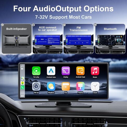 شاشة CarPlay لاسلكية محمولة للسيارة - شاشة تشغيل سيارة مقاس 10.26 بوصة وستيريو متوافقة مع Apple CarPlay وAndroid Auto - مشغل وسائط متعددة، بلوتوث، شاشة ملاحة لجميع المركبات in Saudi Arabia
