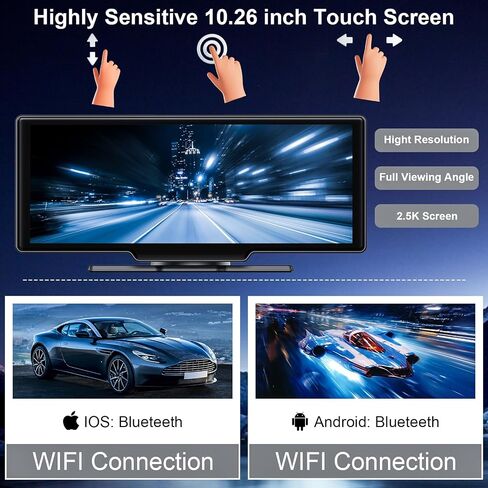 شاشة CarPlay لاسلكية محمولة للسيارة - شاشة تشغيل سيارة مقاس 10.26 بوصة وستيريو متوافقة مع Apple CarPlay وAndroid Auto - مشغل وسائط متعددة، بلوتوث، شاشة ملاحة لجميع المركبات in Saudi Arabia