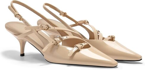 Coutgo Womens Slingback Kitten Heels Low Heel Closed Pointed Toe Buckle Strap Pumps Party Dress Shoes in Saudi Arabia