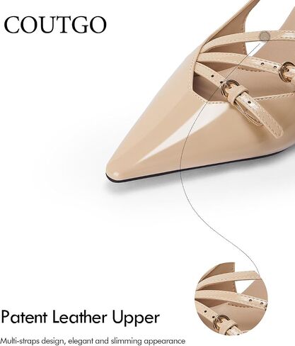 Coutgo Womens Slingback Kitten Heels Low Heel Closed Pointed Toe Buckle Strap Pumps Party Dress Shoes in Saudi Arabia