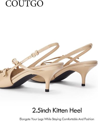 Coutgo Womens Slingback Kitten Heels Low Heel Closed Pointed Toe Buckle Strap Pumps Party Dress Shoes in Saudi Arabia