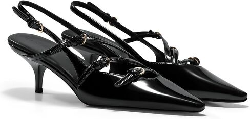Coutgo Womens Slingback Kitten Heels Low Heel Closed Pointed Toe Buckle Strap Pumps Party Dress Shoes in Saudi Arabia