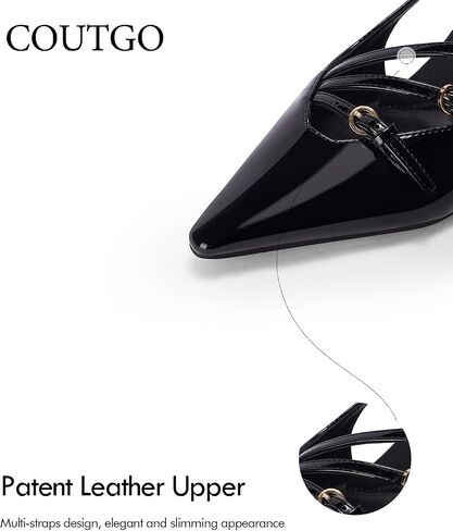 Coutgo Womens Slingback Kitten Heels Low Heel Closed Pointed Toe Buckle Strap Pumps Party Dress Shoes in Saudi Arabia