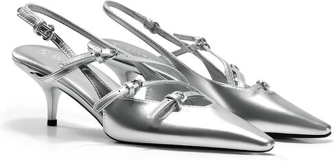 Coutgo Womens Slingback Kitten Heels Low Heel Closed Pointed Toe Buckle Strap Pumps Party Dress Shoes in Saudi Arabia