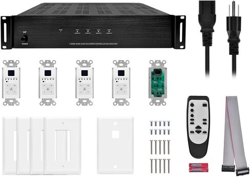 مجموعة مكبر الصوت ومكبر الصوت المنزلي Monoprice 4-Zone Home مع جهاز استقبال بلوتوث، وجهاز استقبال IR مدمج وجهاز تحكم عن بعد بالأشعة تحت الحمراء، وRCA، ومدخل مساعد، ومدخل TOSLINK in Saudi Arabia