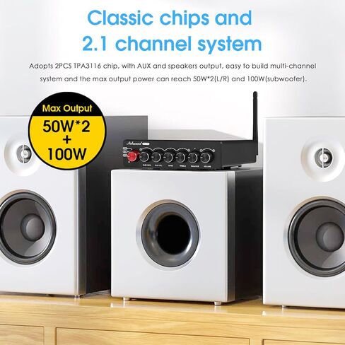 Nobsound NS-14G 2.1 قناة بلوتوث Amp Mini Hi-Fi Amplifier مع مخرج مضخم صوت (نشط وسلبي) والتحكم في النغمة للصوت المكتبي للمسرح المنزلي 50 واط * 2 + 100 واط in Kuwait