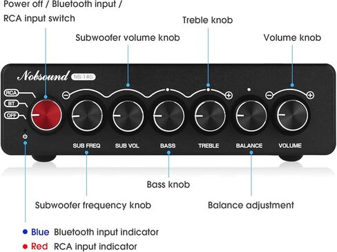 Nobsound NS-14G 2.1 قناة بلوتوث Amp Mini Hi-Fi Amplifier مع مخرج مضخم صوت (نشط وسلبي) والتحكم في النغمة للصوت المكتبي للمسرح المنزلي 50 واط * 2 + 100 واط in Kuwait
