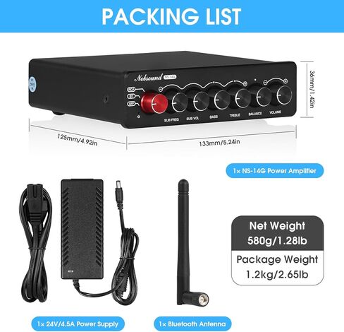 Nobsound NS-14G 2.1 قناة بلوتوث Amp Mini Hi-Fi Amplifier مع مخرج مضخم صوت (نشط وسلبي) والتحكم في النغمة للصوت المكتبي للمسرح المنزلي 50 واط * 2 + 100 واط in Kuwait