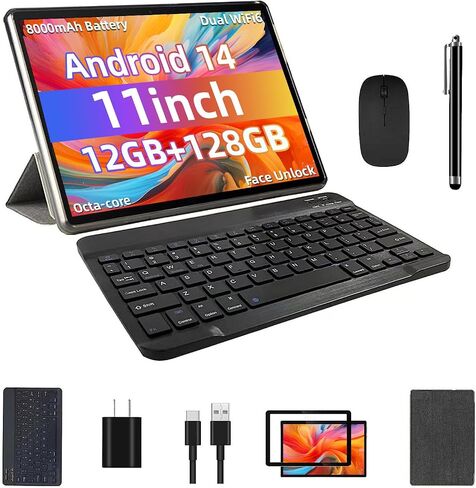 Android 14 Tablet 11inch, Support Face Unlock, 18W Fast Charging, 12GB+128GB+512GB Expand, Octa-core CPU, 8000mAh Large Battery WiFi6, BT5.0,Touchscreen Display, Widevine L1 Tableta, 2in1 Tablet PC in Saudi Arabia